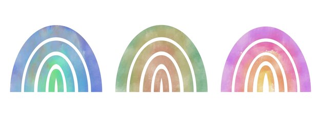 Un arco iris de acuarela está pintado sobre un fondo blanco.