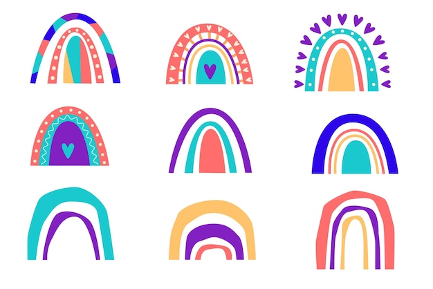 Arco iris arco arco verano símbolo boho brillante textura garabato icono