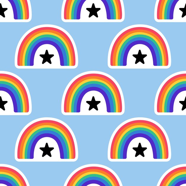 Arco iris con bandera LGBT y estrella Vector LGBT Arco iris con patrón sin costuras Símbolo de la comunidad de orgullo LGBT