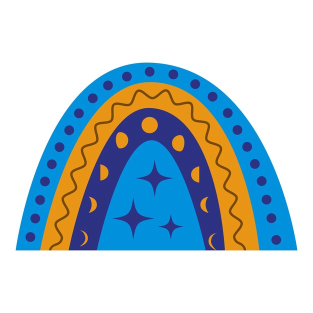 Arco iris boho dibujado a mano en colores azul amarillo estrellas fases de la luna decoración moderna para niños