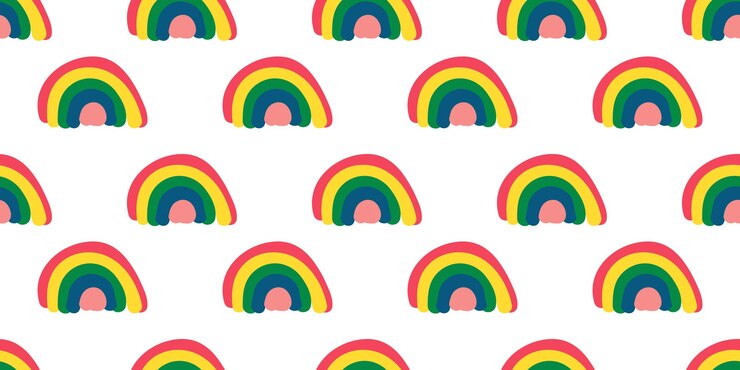 Vector arco iris bonito dibujado a mano niños patrón sin costuras en fondo blanco niño doodle sin fin