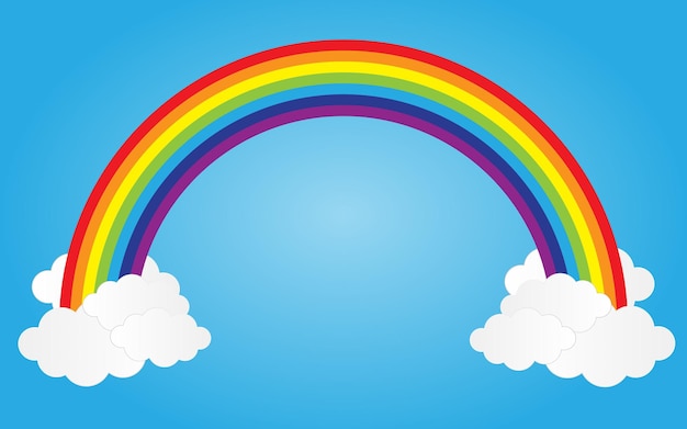 arco iris en el cielo azul con nubes ilustración vectorial