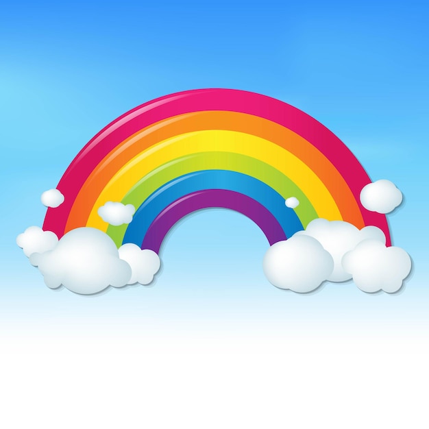Vector arco iris de color con nubes y cielo azul
