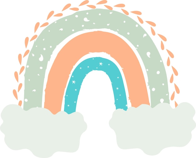 Arco iris de colores lindos Niños estilo de dibujo Vector ilustración plana
