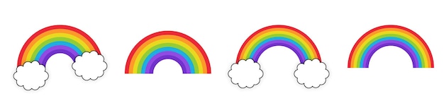 Arco iris de colores con nubes en plantilla de banner de estilo de dibujos animados