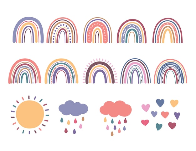 Vector arco iris, conjunto de ilustraciones de vector lindo boho