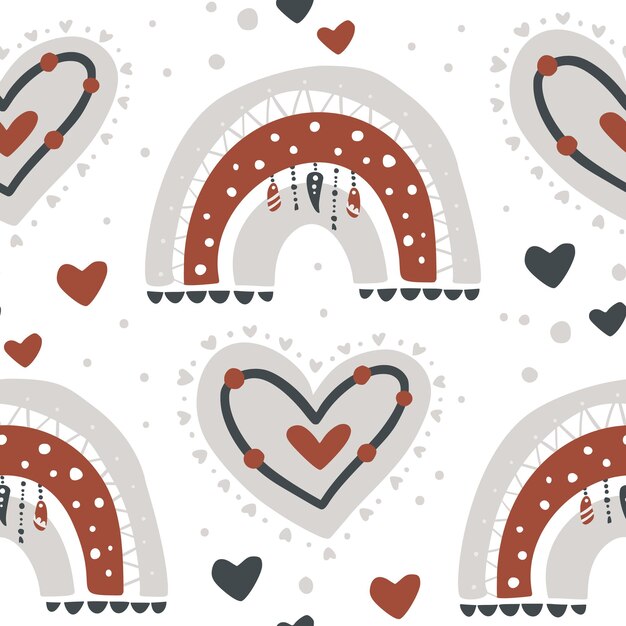 Arco iris y corazón bebé dibujos animados vector diseño de patrones sin fisuras