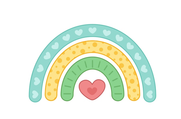 Arco iris dibujado lindo arco iris colorido dibujado kawaii Ilustración vectorial aislada eps 10