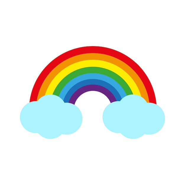 Arco iris de dibujos animados con nubes. ilustración vectorial EPS 10.