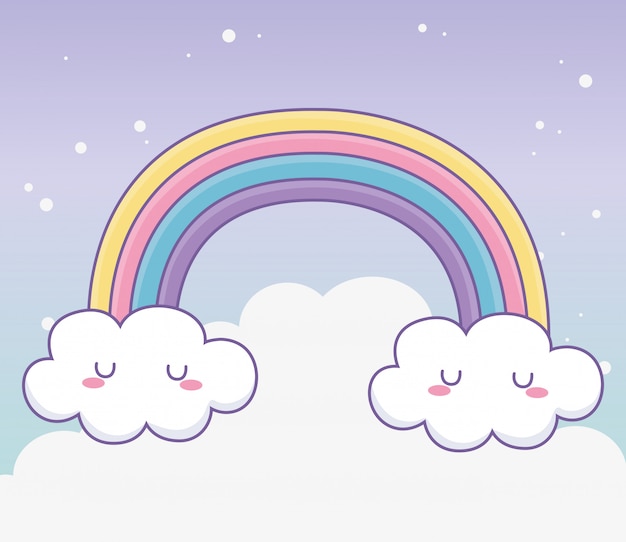 Arco iris con dibujos animados de nubes | Vector Premium Arco iris con dibujos animados de nubes | Vector Premium