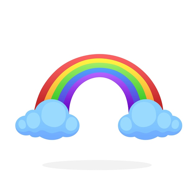Arco iris con dos nubes con nubes aisladas sobre fondo blanco Ilustración vectorial