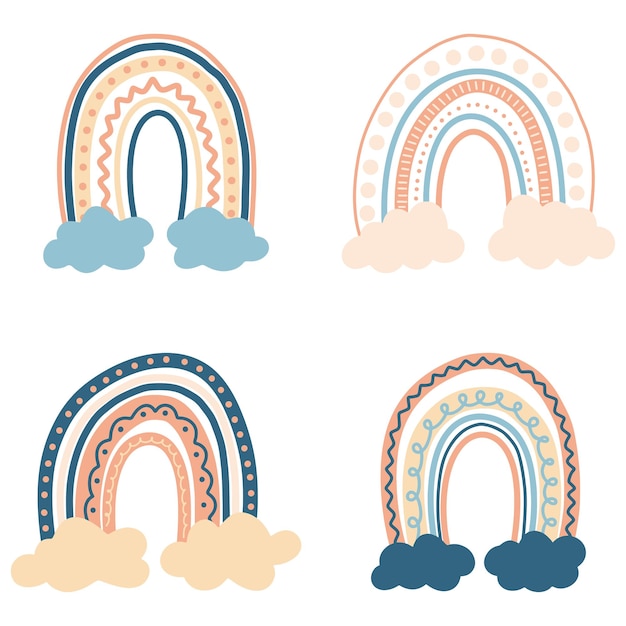 Arco iris de estilo boho para la decoración de la pared de la habitación de los niños simple doodle vector dibujado a mano arco ilustración s