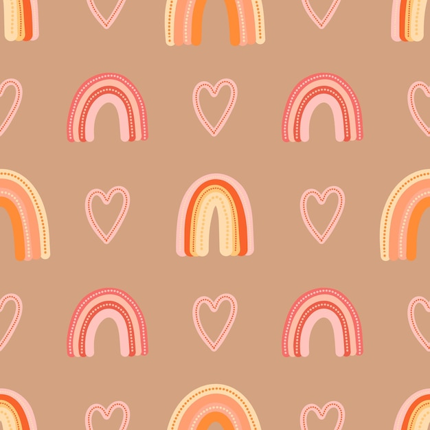 Arco iris femenino y corazones vector de patrones sin fisuras