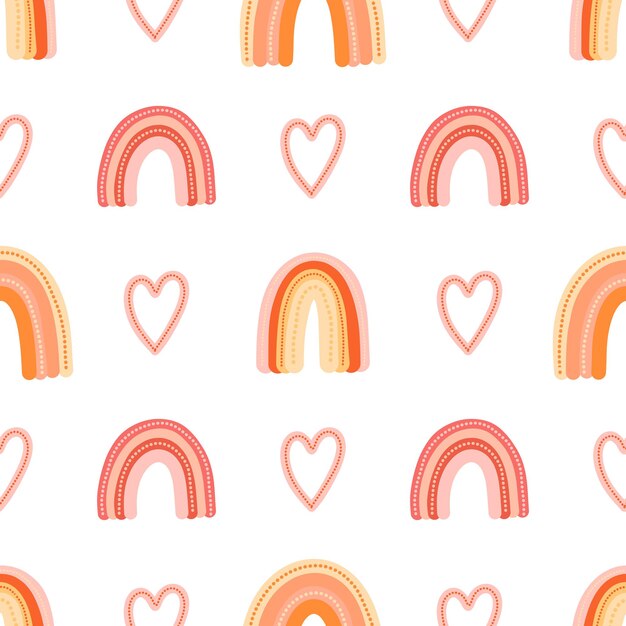 Arco iris femenino y corazones vector de patrones sin fisuras