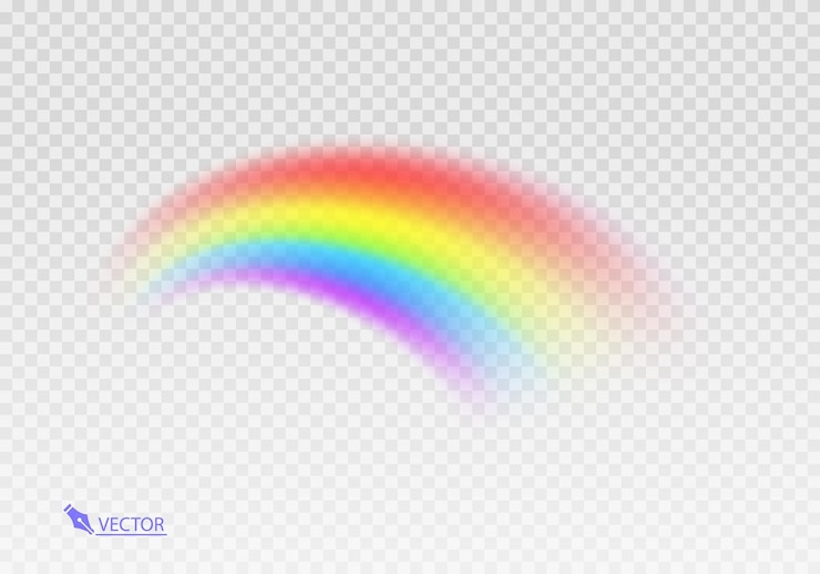 Vector arco iris gráfico con fondo transparente arco de forma realista aislado en el fondo transparente blanco