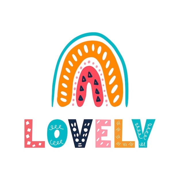 Arco iris con la inscripción Una hermosa ilustración vectorial en estilo doodle