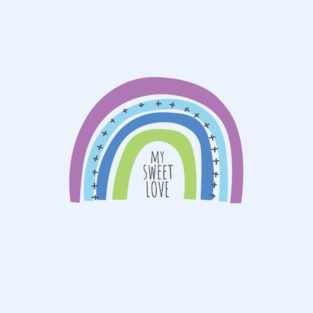 Arco iris con letras mi dulce amor sobre fondo blanco tarjeta con arco iris vector ilustración