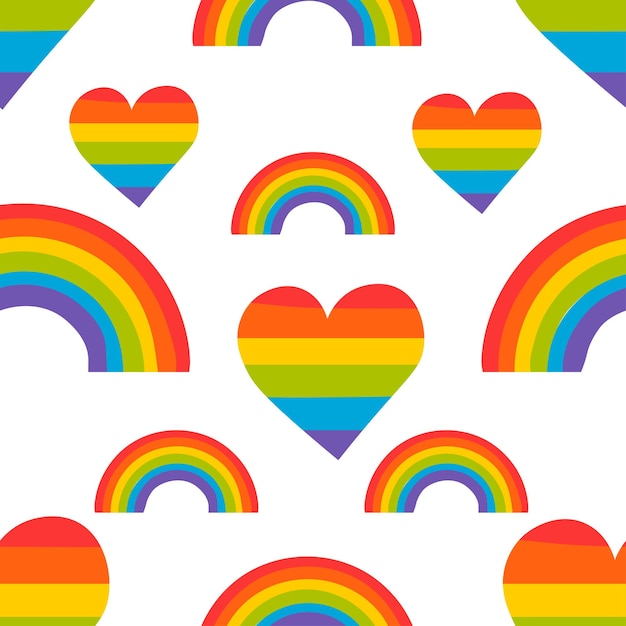 Arco iris lgbt y patrones sin fisuras de corazones símbolo cultura lgbt icono de color bandera lgbt mes del orgullo