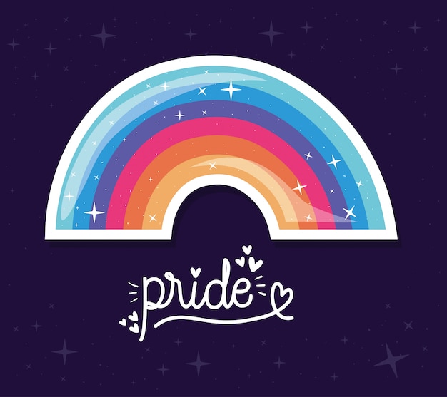 Arco iris lgtbi con diseño de texto de orgullo, día del orgullo amor orientación sexual e ilustración del tema de identidad
