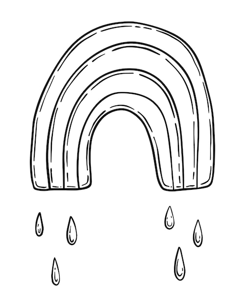 Arco iris lluvia doodle lineal