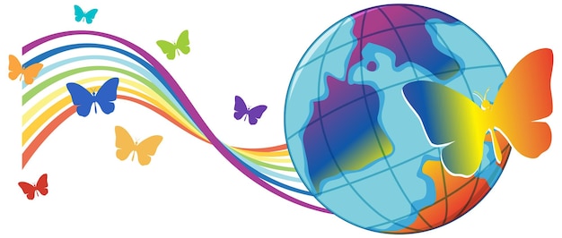 Vector arco iris mariposa y globo terráqueo