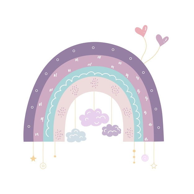 Arco iris de moda dibujado a mano con decoraciones arco iris escandinavo