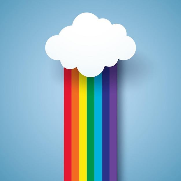 Vector arco iris y nube, estilo de arte en papel