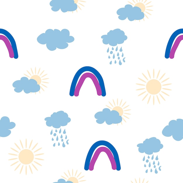 Arco iris nube sol patrón sin costuras para recién nacidos Diseño lindo y delicado para los niños más pequeños