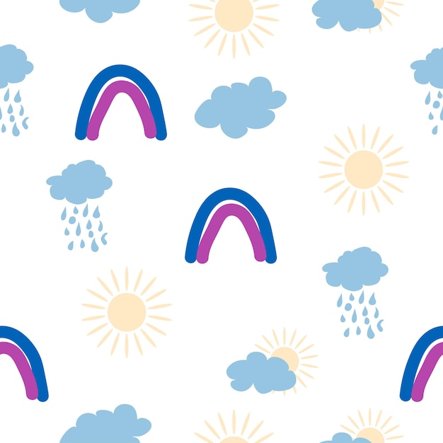 Arco iris nube sol patrón sin costuras para recién nacidos Diseño lindo y delicado para los niños más pequeños