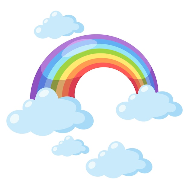 Vector arco iris, con, nubes, aislado, blanco, plano de fondo, arco iris, icono