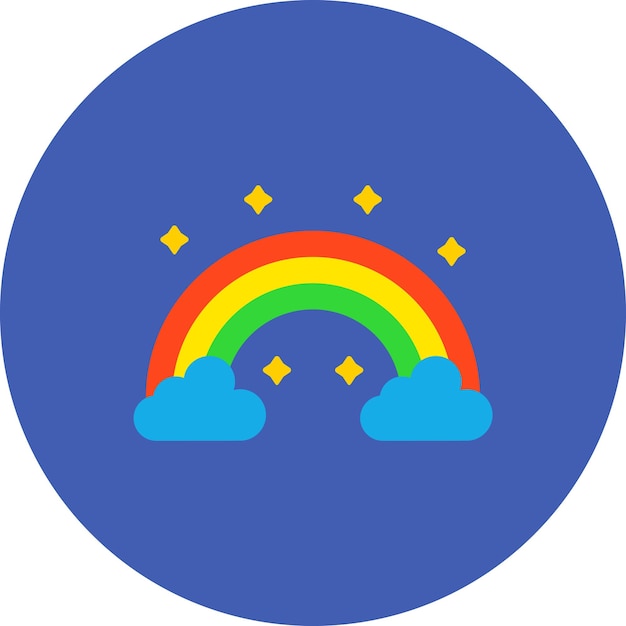 un arco iris y nubes en un círculo azul