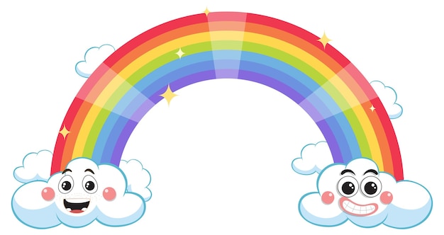 Vector arco iris con nubes en estilo de dibujos animados