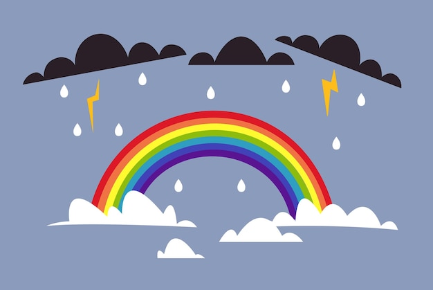 El arco iris con nubes de lluvia de tormenta aisladas en el concepto de fondo Diseño gráfico vectorial