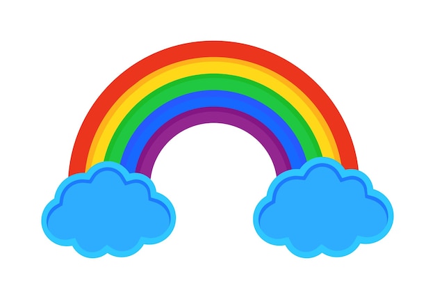 Arco iris en las nubes Símbolo de felicidad de primavera Concepto mágico Plantilla de banner de fondo nublado de verano para niños Esquema plano y estilo coloreado Diseño plano Ilustración vectorial
