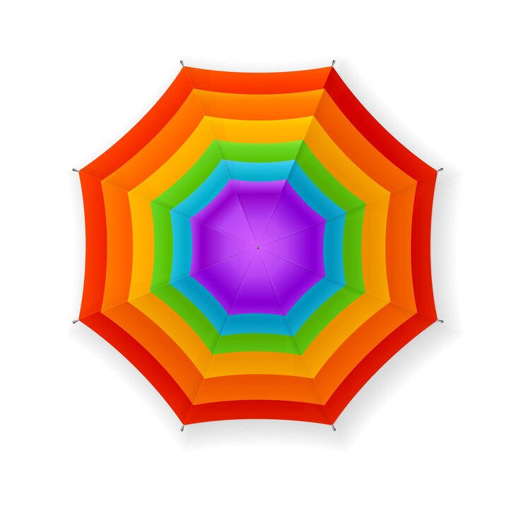 Vector arco iris de paraguas de otoño. colores brillantes.