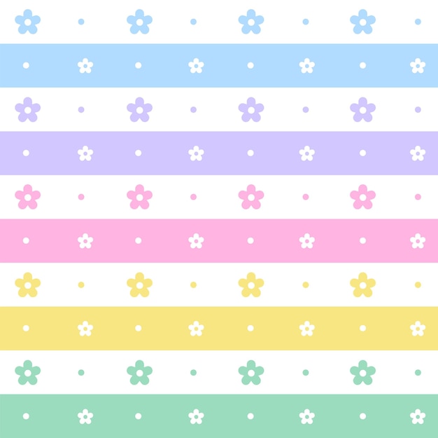 Arco iris Pastel Flor Línea horizontal Raya Línea Dash Línea Círculo Patrón sin costuras Ilustración vectorial