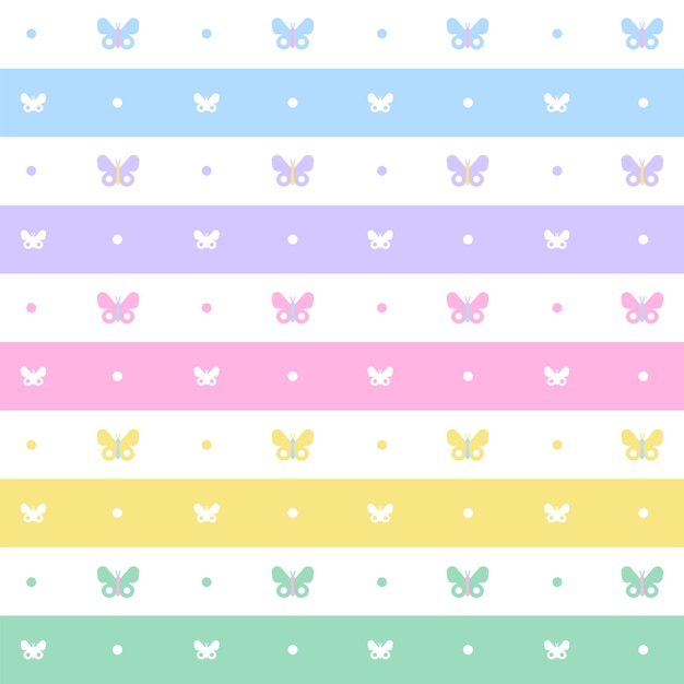 Arco Iris Pastel Linda Hermosa Mariposa Línea Horizontal Raya Punto Línea Línea Círculo Patrón Sin Costuras