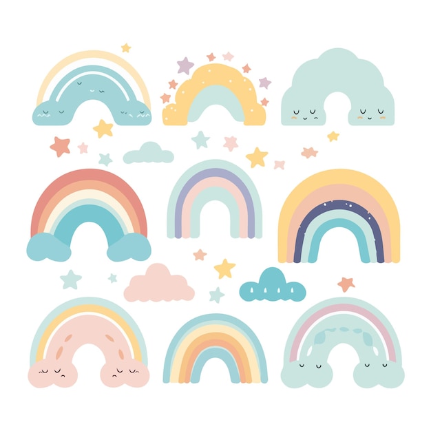 arco iris plano e ilustración de nubes