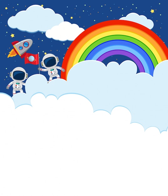 Arco iris sobre cielo con astronauta
