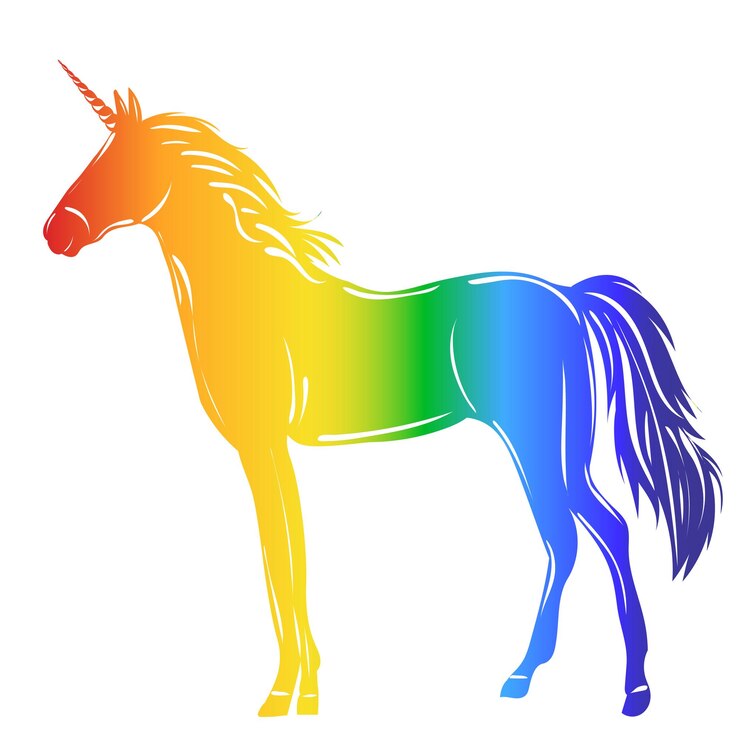 Vector arco iris de unicornio de silueta sobre fondo blanco