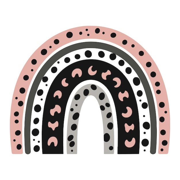 Arco iris vectorial abstracto con varios patrones de colores rosa negro gris