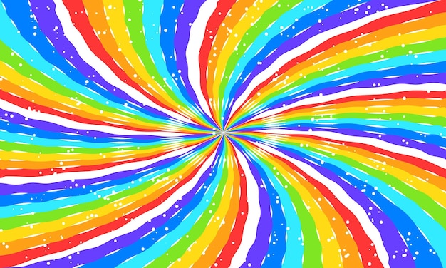 El arco iris vectorial giró en el fondo con estrellas gradiente radial arco ires de espiral retorcida