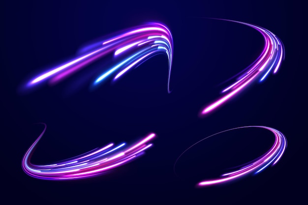 Arco de luz en colores de neón en forma de un giro brillo mágico resplandor de líneas de energía