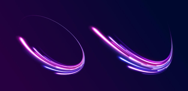 Arco de luz en colores de neón en forma de un giro brillo mágico resplandor de líneas de energía