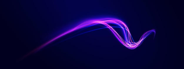 Arco de luz en colores de neón en forma de un giro Ilustración vectorial creativa de vuelo cósmico