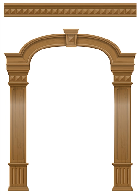 Vector arco de madera de puerta portal con columnas