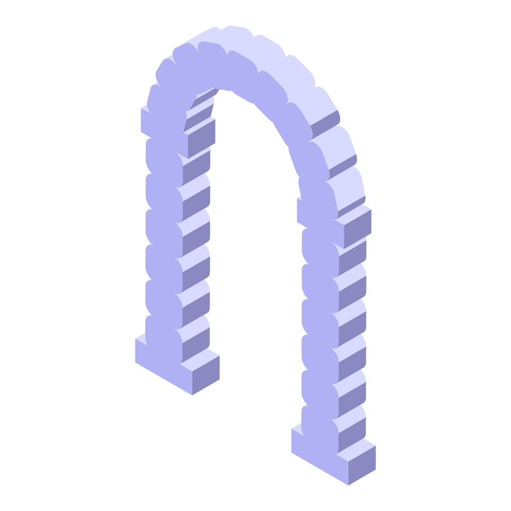 Arco de piedra que crea una entrada elegante en vista isométrica