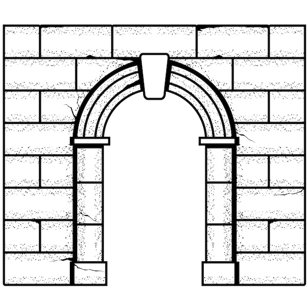 Arco de piedra romano antiguo y entrada medieval de pared de ladrillo con arco de piedra antiguo castillo pase de cuento de hadas vector