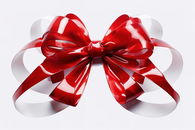 Arco de regalo y cinta roja brillante sobre fondo blanco con espacio de copia ilustración vectorial