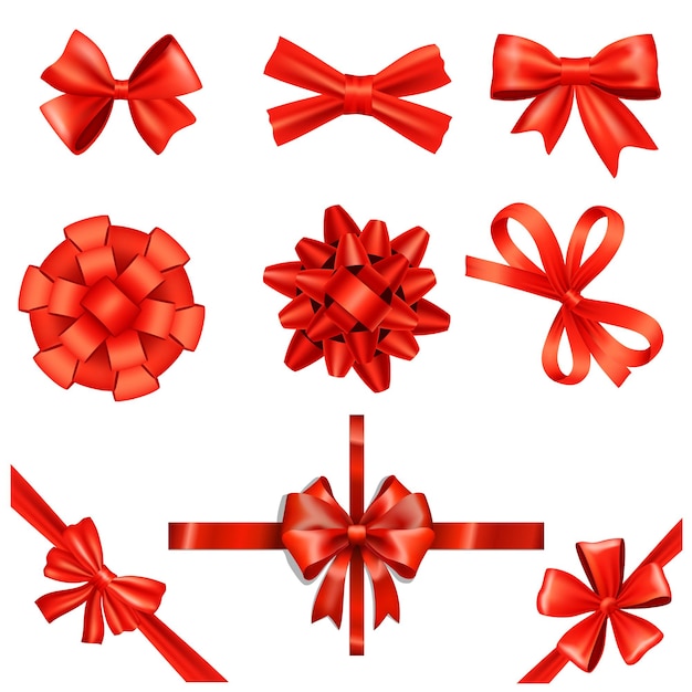 Arco rojo decorativo con cinta roja horizontal aislada en blanco Conjunto de arcos vectoriales para decoración de páginas